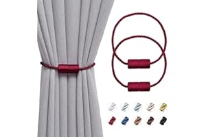 Pretty Jolly Confezione da 2 fermatenda magnetici per tende da 40 cm fatti a mano in corda laterale, comodi fermatenda decorativi per tende a cilindro per tende per casa e ufficio (rosso vino)