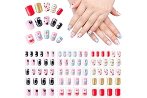 MELLIEX 72 Stück Nägel Zum Aufkleben für Kinder, Selbstklebende Künstliche Fingernägel Set Falsche Kunstnägel für Mädchen Kleinen Händen Damen