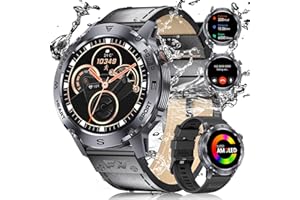 ESFOE Smartwatch męski (2 paski), 1,43 '' AMOLED Smartwatch wojskowy 100+ tryby sportowe, pulsometr/monitor snu/krokomierz połączenia Bluetooth 5ATM Wodoodporny inteligentny zegarek okrągły skórzany