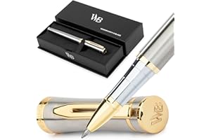 WORDSWORTH & BLACK Wordsworth et Black Rollerball Pen - Stylo de Luxe - Finition Or 24K, Laque Argentée, Recharge d'Encre, Rechargeable, Cadeau pour Hommes & Femmes, Écriture Professionnelle, Beaux Stylos Élégants