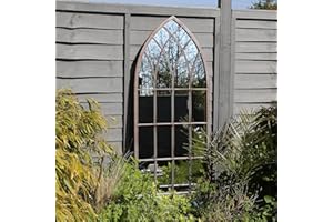 CHARLES BENTLEY Decorative, Rustic, Large, Outdoor, Arch Mirror, Window Design, Water Resistant, Wall Mounted, Shatterproof, 4mm Glass Thickness, Grey, Hanging Hook (115x50x2.5cm)