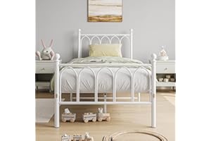 JURMERRY JELUTE 3ft Single Metal Bed Frame with Headboard and Footboard Heavy Duty No Box Spring Needed, Noise Free,Metal Slat Support, Silver White