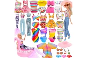 Festfun Doll Clothes and Accessories for 11.5 Inch/ 30 cm Doll, 1 Sequin Mermaid Dress 2 Tops 2 Pants Casual Outfits 4 Swimsuits 1 Hat 3 Slippers 5 Accessories Swimming Ring Sunglasses Random Style