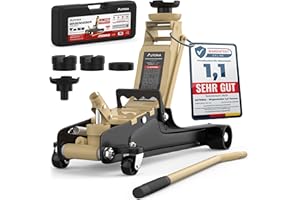 ‎AUTORIA Wagenheber 2,5T extra flach – Hydraulischer Rangierwagenheber mit Transportkoffer, 3 Gummiauflagen & Adapter – Auto Wagenheber für PKW bis 2.500 kg (Beige)
