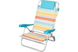 AKTIVE Chaise Pliante de Plage, 47 x 49 x 82 cm, inclinable en 8 Positions, en Aluminium et textilène à Rayures Multicolores, avec Coussin, Poche arrière et poignées à Main, modèle Santorini (62419)