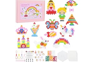 HERMORRYSS Perline da Stirare, Perline a Fusione Principessa, 1200 Pezzi 10MM Perline DIY Colorate con 12 Motivo, 6 Carta Stiro e Accessori, per Bambin Artigianato Creativo Regalii Compleanno