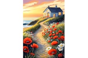 MXJSUA Diamond Painting Kit Completo, DIY Casa Fiori Spiaggia Diamantini Strass Ricamo a Punto per Adulti Decorazione Casa, Kit per Pittura Diamante Mosaico Fai Da Te 5D, 30x40cm