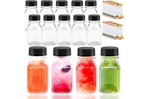 XIANGLONGY 14 PCS 120ml Shot Bottles, PET Plastic Small Bottles with lids, Juice Shot Bottle with lids, Reusable, Comes with labels, Suitable for Various Homemade Drinks and Various Seasoning Powders
