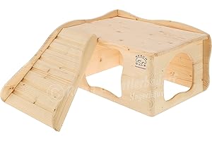 RESCH HEIMTIERBEDARF Resch Nr22 Wohlfühlhaus Großglockner, naturbelassenes Massivholz aus Fichte/mit Treppe zur Liegeterasse/Zwei große Eingänge und abgerundete Ecken/ 50 x 40 x 21,5 cm