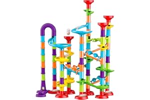 The Magic Toy Shop 113 Piece Marble Run Game Toy Set - Colourful 3D Maze Track Construction Kit with Glass Marbles - Educational STEM Building Blocks Race for Kids, Boys & Girls Age 3+