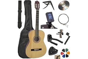 AMROVA Pack Guitare Classique 4/4 (Adulte) 10 Accessoires Cour Vidéo et CD (Naturel, 3/4, Droit)