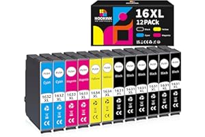HOOKINK 16XL Cartuchos de Tinta Compatibili para Epson 16 XL para Workforce WF-2510 WF-2630 WF-2650 WF-2760 WF-2530 WF-2520 WF-2540 WF-2750 WF-2660 (6 Negro 2 Cian 2 Magenta 2 Amarillo, Paquete de 12)