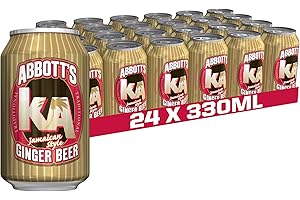 KA Abbott's 24 Pack Ginger Beer, Traditional Authentic Caribbean Jamaican Style Fizzy Drink - 24 x 330ml Cans
