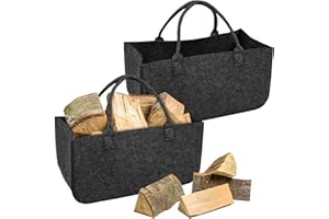 Froadp 2 Piezas Cestas de Leña de Fieltro Capacidad de Carga Hasta 30KG Bolsas de Fieltro para Madera No-Tejidas Plegables Cestas de Juguetes Resistentes Bolsos Soporte para Chimenea (Gris Oscuro)