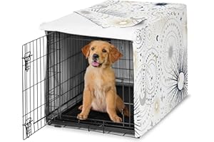 Sweet Jojo Designs Navy Blue Star and Moon Dog Crate Cover – Kennel Covers for 36 Inch Pet Cage Medium - Gold Grey Celestial Sky Stars Gray Shabby Chic