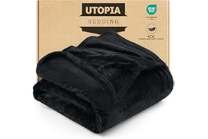 Utopia Bedding Przytulny koc polarowy [150 x 200 cm, czarny] miękki, lekki, ciepły, przytulny i oddychający koc na łóżko, sofę, kanapę