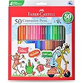 Faber-Castell Connector Pen Set – Pack of 50 | Bright, Washable Colours with Smooth Ink Flow | Snap-On Connector Caps for Cre