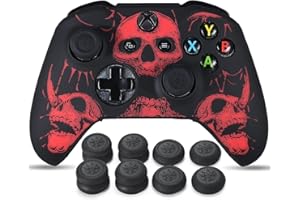 YoRHa Talla Láser Silicona Piel Skin para Mando Xbox One S/X x 1 (Rojo) con Agarres para el Pulgar Thumb Grips x 8