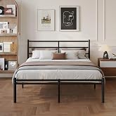 Yicensen Double Bed 140 x 200 cm with Metal Headboard and Footboard | Bed Frame with Metal Platform and Steel Slat Support, Q
