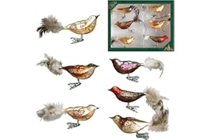 Krebs Glas Lauscha - Ozdoby choinkowe ze szkła - zestaw ptaków leśnych na klipsie - 6 sztuk - 11 cm