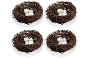 Yisscen Nido de pájaros Artificiales con Huevos, Decoración de Pascua Artesanía 4pcs simulación de ratán Nido de pájaro + 16pcs Huevos de Ave Falsos, para Pascua, Bodas, hogar, Accesorios de Fotos