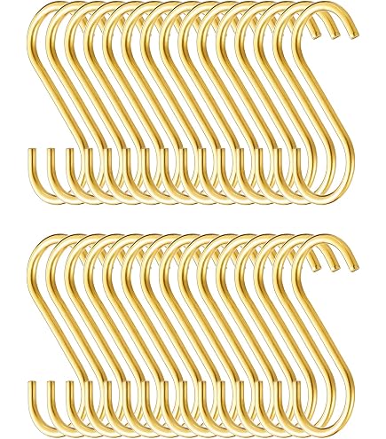 T Tulead 40-Pack S-Shaped Hooks – Light Duty Iron Hangers, 2x27mm Mini Hooks, Gold Finish, For Jewelry, Keys, Purses & More