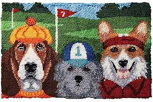 VIONNPPT Karikatur Hund Knüpfteppich Zum Selber Knüpfen DIY Stickkissen Teppich, Unfinished Häkelteppich Set mit Vordruck, Latch Hook Kits für Kinder Erwachsene (Spiele,60cmx40cm)