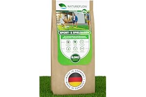NATUREFLOW Rasensamen Sport und Spielrasen 0,5kg extra robust - Schnell wachsender Nachsaat Rasen - Rasensaat Spiel- und Sportrasen Made in Germany - Premium Grassamen schnellkeimend - Rasensamen schnellkeimend