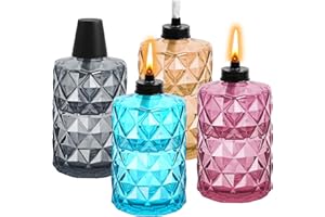 FAN-Torches 4 Pack Glass Table top Torch,12 oz Citronella Torches for Outside,Refillable Flame Light Torch with Wicks and Covers, Landscape Lanterns Torches for Yard,Patio, Garden,Party Decor, DIY.