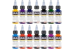 DLD Wysokiej jakości 14 profesjonalnych tuszów do tatuażu, 14 kolorów, zestaw pigmentów do mikrobladingu, 1 uncja 30 ml, butelka do tatuażu, tusz do ciała i tatuażu