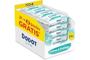 Dodot Toallitas Pure Calma & Protege Para Bebé, 1104 Toallitas (24 Pack De 46 Unidades), Ayuda a restaurar el pH natural de la piel, 99% Agua, Sin plástico