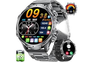 LIGE Męski smartwatch z ekranem HD 1,85 cala, latarka LED, 800 mAh, męski smartwatch z połączeniem Bluetooth, wodoodporny IP68, 10+ monitor sportowy, do systemu Android iOS (FV15-A-CZARNY*2)
