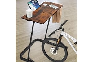 ikkle Adjustable Bike Trainer Desk - Height Adjustable Workstation for Indoor Cycling, Treadmill & Home Office, Fitness Cycle Desk Stand Table for Laptop, Cup, Tablet, Books & Accessories