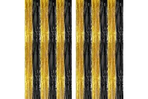 SchwarzGold Backdrop Streamers AILEXI 2 Pack 1M*2M Metallic Tinsel Folie Fringe Vorhänge für Photobooth Party Dekor