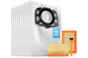 Kaiyaner 10 KFI 487 Sac Aspirateur avec 2 Filtre KFI 4410 pour Karcher WD4 WD5 WD6 WD5P WD6P MV4 MV5 MV6 Accessoire Aspirateur Rechange HEPA Filtre 2.863-006.0 et 2.863-005.0 pour Kärcher