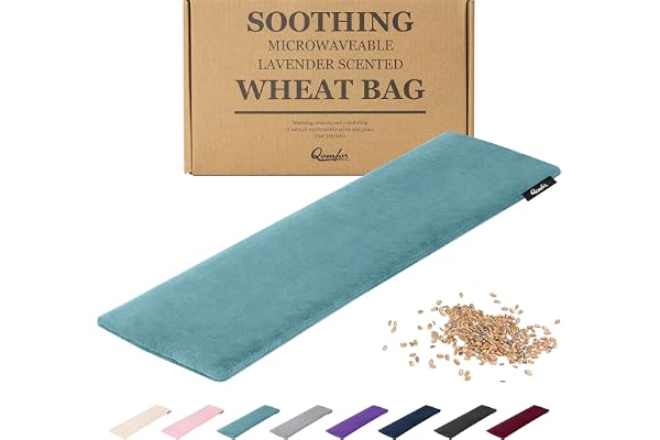 Qomfor - Sac de grains à chaleur sèche pour micro-ondes - Bleu-vert - Coussin chauffant/oreiller chauffant pour micro-ondes au parfum de lavande - Poche chauffante pour le cou et les épaules