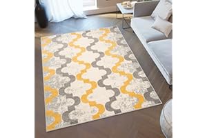 TAPISO Lazur Alfombra de Pelo Corto Resistente Suave Diseño Moderno Gris Crema Amarillo Alfombra de Salón Dormitorio Habitación Infantil Juvenil Oeko-Tex 80 x 150 cm