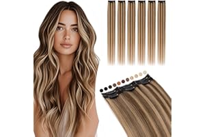 Elailite Extension Capelli Veri Clip Balayage Remy Human Hair Naturali Set da 6 Ciocche Singole con Silk Lace 25cm 31gr (#4/27 Marrone Cioccolato/Biondo Scuro)