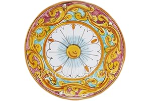 sicilia bedda - PIATTO IN CERAMICA SICILIANA con Decorazioni Maioliche - Articolo di Classe Dipinto a Mano (Fiore Barocco, Diametro 20 CM)