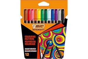 BIC Intensity - Feutre de Coloriage Pointe fine et Corps Noir Mat - Couleurs assorties, Pochette de 12