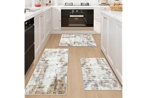 Famibay Juego de 3 Alfombra Cocina Lavable Antideslizante Alfombras de Cocina Beige Marrón Moderno Tapete para Entrada Interior Pasillo 50x120cm + 50x80cm + 50x80cm
