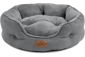 Bedsure Cat Bed for Indoor Cats - 51x48x15cm Round Washable Kitten Bed with Slip-Resistant Bottom and Reversible Cushion, Grey