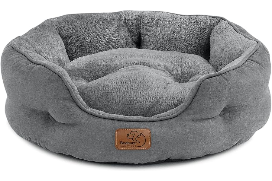 Bedsure Cat Bed for Indoor Cats - 51x48x15cm Round Washable Kitten Bed with Slip-Resistant Bottom and Reversible Cushion, Grey