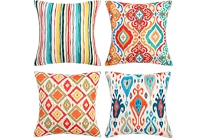 HomeStilez Pack de 4 Funda de Cojín Lino Funda de Almohada Decoración Boho Colorido Funda de Cojín para Sofá Cama Coche Jardin, 45x45CM