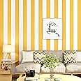 Wolpin Wall Stickers DIY Wallpaper for Hall (45 x 500 cm), Vertical Stripes Home Office Modern Design, Self Adhesive Decals, Yellow