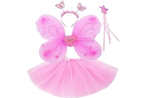 Fun Play Fairy Dressing up Costume for Girls – Butterfly Fairy Wings, Tutu, Magic Wand and Headband fairy costume set for 3-8 years old