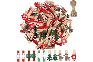 KATELUO Mollette di Legno Natale,120 Pezzi Clip per foto in legno di Natale,Mini mollette con Natale,Mollette decorative natalizie,piccole mollette natalizie in legno