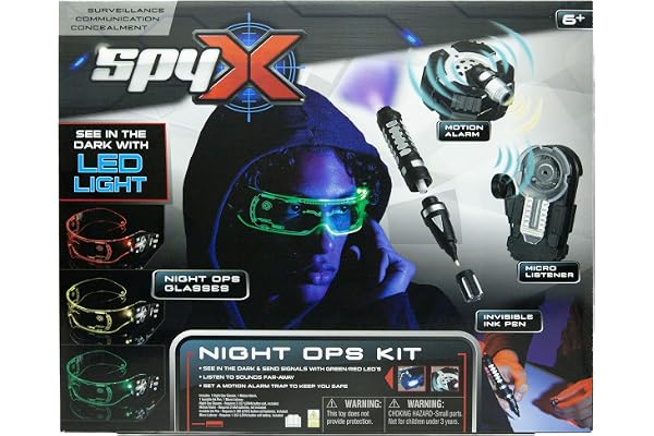 SpyX Kit Night Ops pour Enfants – Ensemble de 4 pièces pour Missions d'espionnage dans Le Noir – Comprend des Lunettes Night Ops, Un Stylo à Encre Invisible, Un Micro écouteur, Une Alarme de
