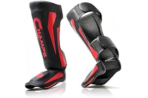 Champs MMA Shin Guards for Martial Arts – Padded, Adjustable Muay Thai Leg Guards with Instep Protection for Kickboxing/MMA Training and Sparring – Durable, Professional MMA Equipment