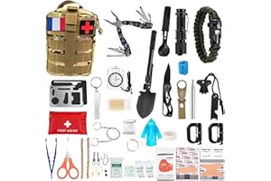 MOIB Kit de Survie Ultime Complet 72 en 1 avec Drapeau de France Trousse de Secours d’Urgence pour Premiers Soins, Sac de Survie Pratique,Trousse de Secours, Survie Materiel Militaire pour Camping